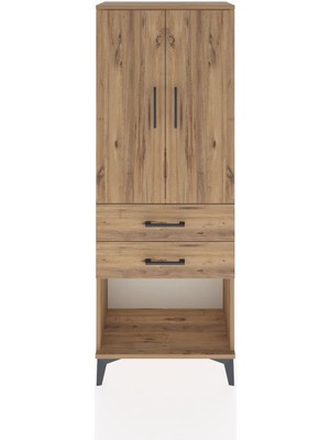 Arges Dolap Tek Raflı 2 Çekmeceli Tek Askılı 60X30X163 Çam-Çam