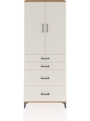 Arges Dolap 3 Raflı 4 Çekmeceli 2 Kapaklı 88X30X221 Çam-Aytaşı