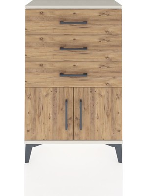 Arges Komodin 3 Çekmeceli 2 Kapaklı 60X30X96 Aytaşı-Çam