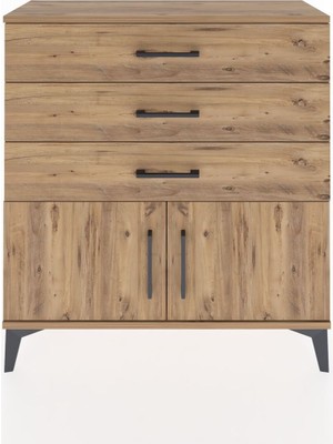 Arges Şifonyer Tek Raflı 3 Çekmeceli 2 Kapaklı 88X30X96 Çam-Çam