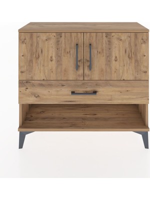 Dienni Arges Şifonyer 88X30X80 cm Suntalam Materyal ile 2 Raflı Tek Çekmeceli Modern Tasarım