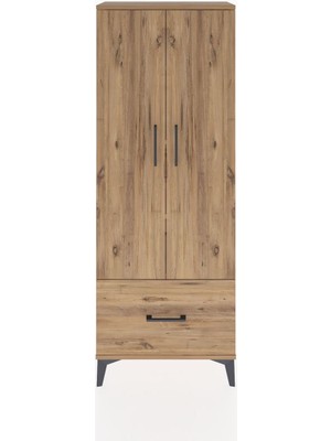 Arges Dolap 4 Raflı Tek Çekmeceli 2 Kapaklı 60X30X163 Çam-Çam