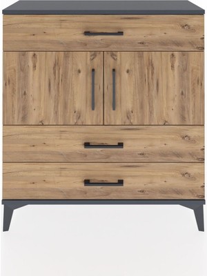 Arges Şifonyer 2 Raflı 3 Çekmeceli 2 Kapaklı 88X30X96 Antrasit-Çam