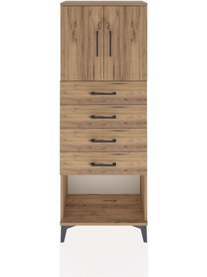 Arges Dolap 2 Raflı 4 Çekmeceli 2 Kapaklı 60X30X163 Çam-Çam