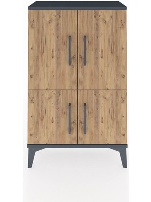 Arges Komodin 2 Raflı 4 Kapaklı 60X30X96 Antrasit-Çam