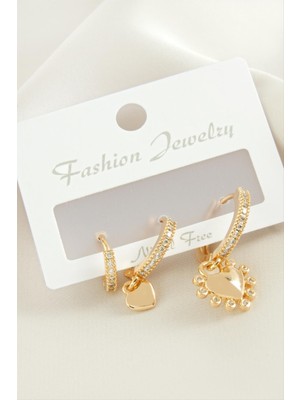 3 Adet Kalp Zirkon Taşlı Küpe