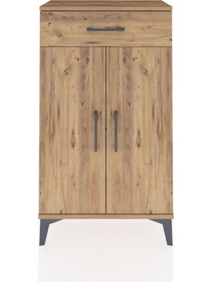 Arges Komodin 2 Raflı Tek Çekmeceli 2 Kapaklı 60X30X106 Çam-Çam