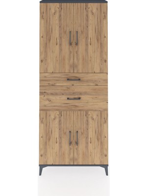 Arges Dolap 4 Raflı 2 Çekmeceli 4 Kapaklı 88X30X221 Antrasit-Çam