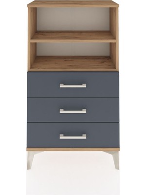 Arges Komodin 2 Raflı 3 Çekmeceli 60X30X106 Çam-Antrasit