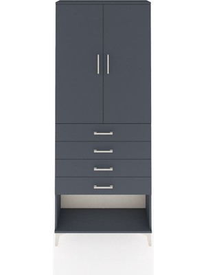 Arges Dolap 3 Raflı 4 Çekmeceli 2 Kapaklı 88X30X221 Antrasit-Antrasit