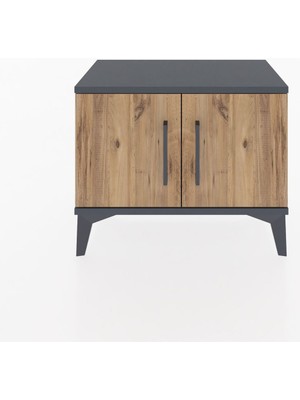 Arges Komodin Tek Raflı 2 Kapaklı 60X30X48 Antrasit-Çam