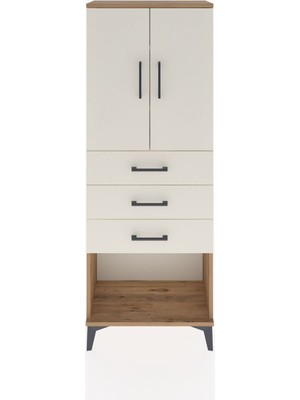 Arges Dolap 3 Raflı 3 Çekmeceli 2 Kapaklı 60X30X163 Çam-Aytaşı