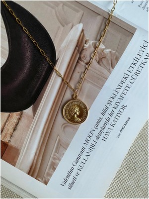 Kadın Gold Elizabeth Madalyon Kolye