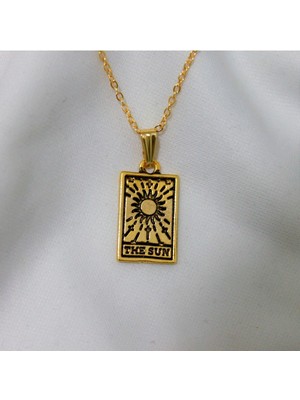 Kadın Altın Kaplama Dikdörtgen The Sun Güneş Tarot Kartı Kolye