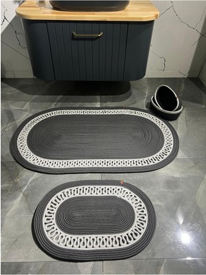 Gri Jüt Hasır Banyo Takımı 4'lü, Paspas ve Sepet Seti, Şık ve Doğal Dekorasyon