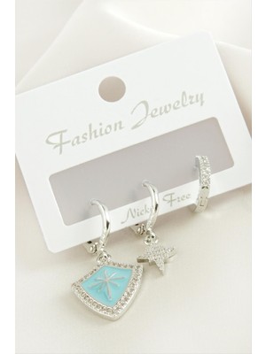 3 Adet Yıldız Zirkon Taşlı Küpe