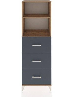 Hyperion Dolap 2 Raflı 3 Çekmeceli 60X44X182 Çam-Antrasit