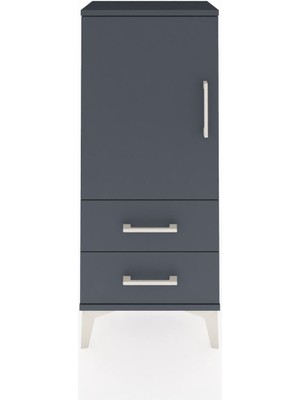 Arges Komodin 2 Raflı 2 Çekmeceli Tek Kapaklı 44X30X106 Antrasit-Antrasit