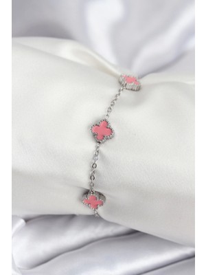 Bfs 316L Çelik Gümüş Renk Pembe Baby Boy Yonca Kadın Bileklik