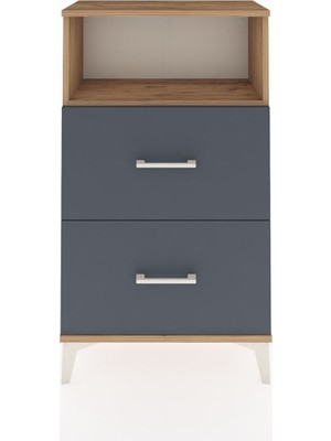 Arges Komodin Tek Raflı 2 Çekmeceli 60X30X106 Çam-Antrasit