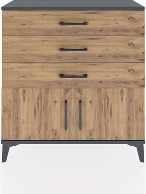 Arges Şifonyer Tek Raflı 3 Çekmeceli 2 Kapaklı 88X30X96 Antrasit-Çam