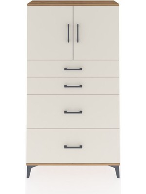 Arges Dolap 2 Raflı 4 Çekmeceli 2 Kapaklı 88X30X163 Çam-Aytaşı