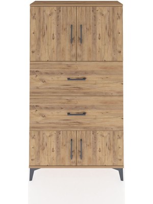 Arges Dolap 2 Raflı 2 Çekmeceli 4 Kapaklı 88X30X163 Çam-Çam
