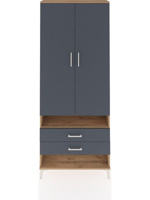 Arges Dolap 3 Raflı 2 Çekmeceli Tek Askılı 88X30X221 Çam-Antrasit