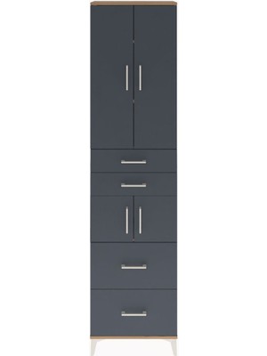 Arges Dolap 4 Raflı 4 Çekmeceli 4 Kapaklı 60X30X243 Çam-Antrasit