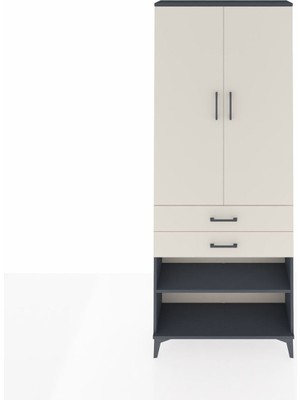 Arges Dolap 4 Raflı 2 Çekmeceli 2 Kapaklı 88X30X221 Antrasit-Aytaşı