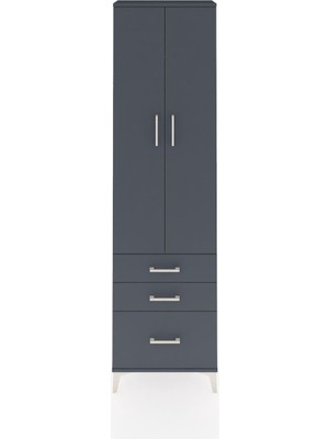 Arges Dolap 2 Raflı 3 Çekmeceli Tek Askılı 60X30X221 Antrasit-Antrasit