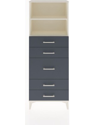 Arges Dolap 2 Raflı 5 Çekmeceli 60X30X163 Aytaşı-Antrasit
