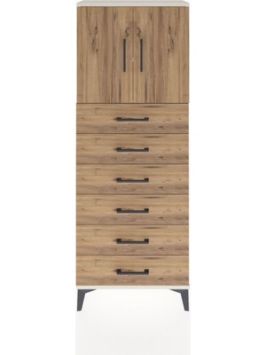 Arges Dolap 2 Raflı 6 Çekmeceli 2 Kapaklı 60X30X163 Aytaşı-Çam