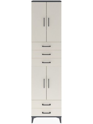 Arges Dolap 5 Raflı 5 Çekmeceli 4 Kapaklı 60X30X243 Antrasit-Aytaşı