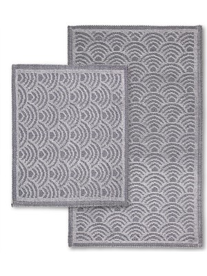 Doğal Pamuklu 2'li Banyo Kilim Seti 60X100 ve 50X60 cm Gri