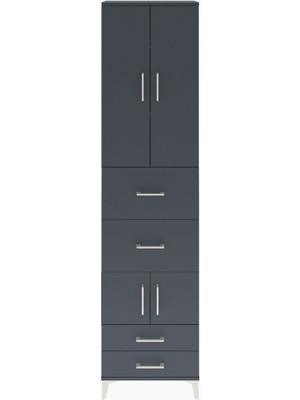 Arges Dolap 4 Raflı 4 Çekmeceli 4 Kapaklı 60X30X243 Antrasit-Antrasit