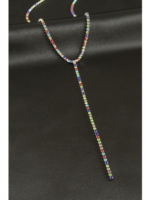 Şerit Taşlı Çelik Y Kolye 2 mm