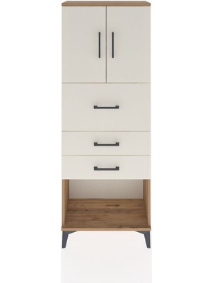 Arges Dolap 2 Raflı 3 Çekmeceli 2 Kapaklı 60X30X163 Çam-Aytaşı