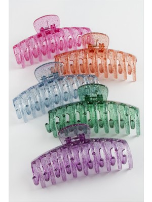 Düz Simli Şeffaf Renkli Mandal Toka 11 cm