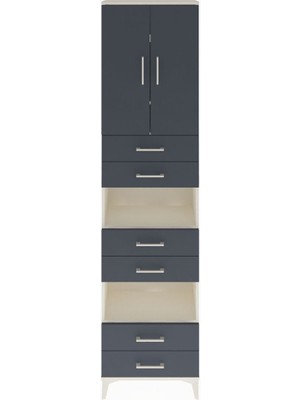 Arges Dolap 5 Raflı 6 Çekmeceli 2 Kapaklı 60X30X243 Aytaşı-Antrasit