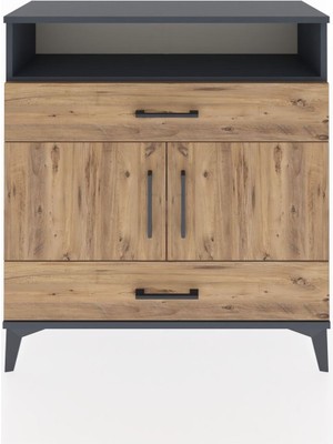 Arges Şifonyer 3 Raflı 2 Çekmeceli 2 Kapaklı 88X30X96 Antrasit-Çam