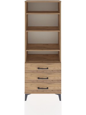 Arges Dolap 4 Raflı 3 Çekmeceli 60X30X163 Çam-Çam