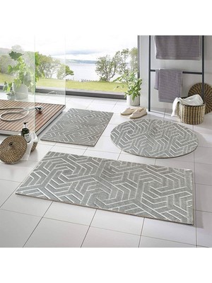 Şık 3'lü Banyo Halısı Klozet Takımı, 50X90, 50X60, 50X50, Yuvarlak Şekil
