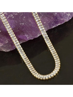 4 mm Baget Taşlı Zirkon Lüks Çelik Kolye