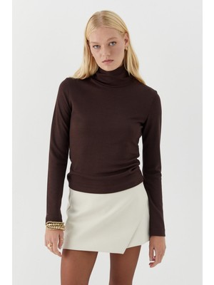 Balıkçı Yaka Uzun Kollu Body Kahverengi