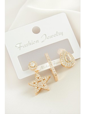 3 Adet Yıldız Zirkon Taşlı Küpe