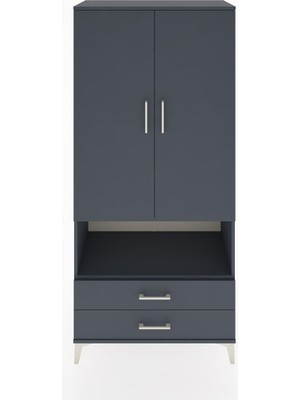 Hyperion Dolap 5 Raflı 2 Çekmeceli 2 Kapaklı 88X44X195 Antrasit-Antrasit