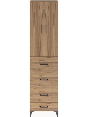 Arges Dolap Tek Raflı 4 Çekmeceli 2 Kapaklı 60X30X243 Çam-Çam