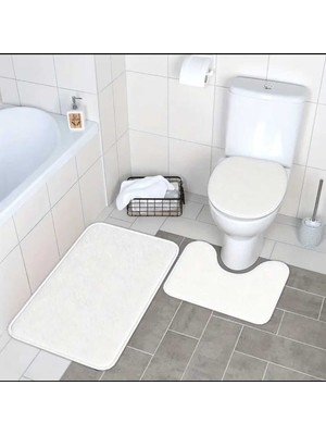 Beyaz Banyo Halısı, Kaymaz Taban, 3'lü Post Klozet Takımı, Çeşitli Ölçüler