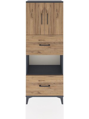 Arges Dolap 3 Raflı 2 Çekmeceli 2 Kapaklı 60X30X163 Antrasit-Çam